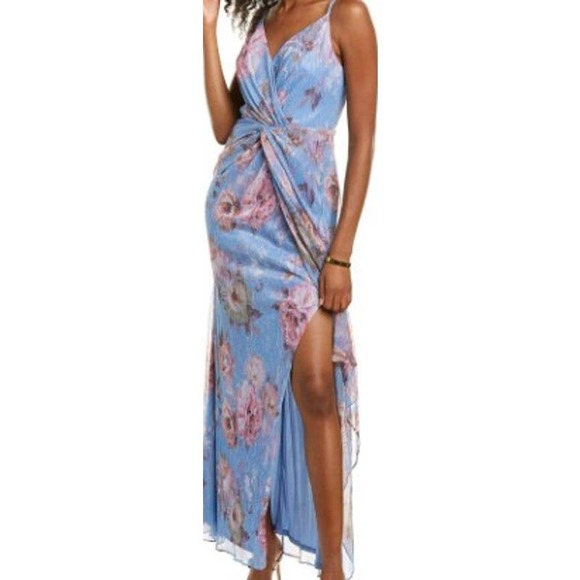 Adrianna Papell Dresses & Skirts - ADRIANNA PAPELL sz 12 Blue Floral Metallic Crinkle Gown Maxi Dress NWT  B54